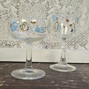 Federal Glass Atomic Amoeba Turquoise Gold Stem Set of 2